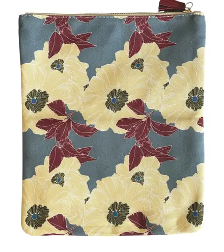 Rachel Pally Anthropologie Floral Pouch Clutch Bag with Tassel Zip Closure