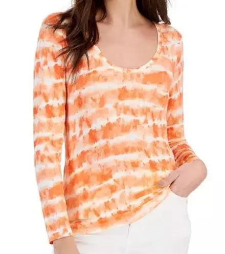 Inc international  Concepts Scoop-Neck Top Tie-Dye Orange/White NWT Small