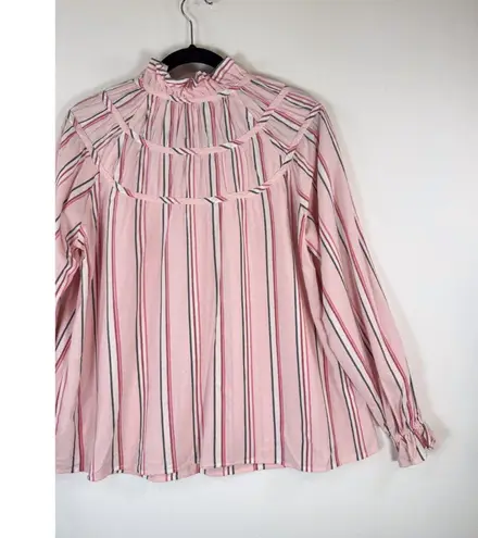 CLAUDIE PIERLOT Womens Top Pink Ruffle Pinstriped Long Sleeve Blouse 40 US Large