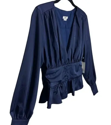 Jason Wu NWT Navy Satin Long Sleeve Corset Waist Blouse size Medium