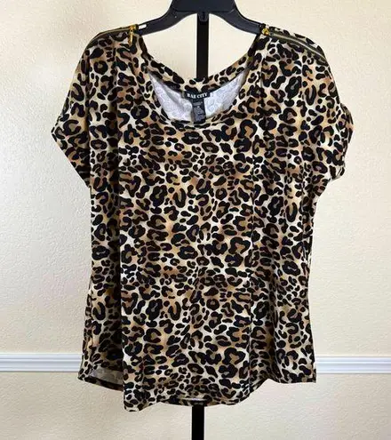 Animal Print Stretchy Casual Y2K Statement Blouse Top 3X Leopard Trendy Bold Brown