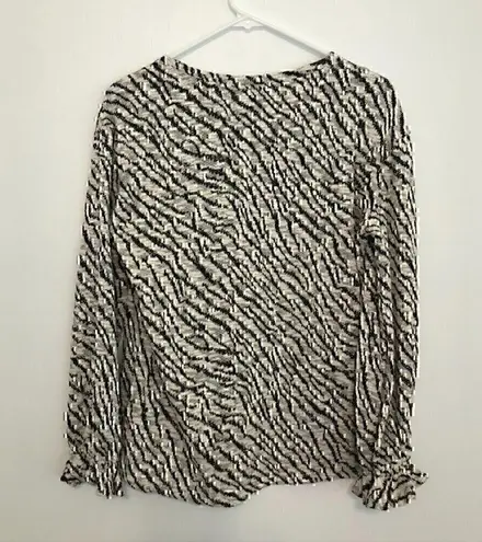 Sharagano Zebra Print Hacci Blouse Cream Off White Black Animal Long Sleeve Top