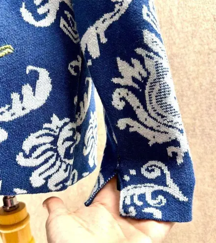 Classic Elements Vintage Women's XL Blue Floral Cardigan Sweater Cotton