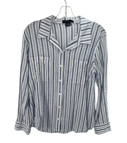 Sanctuary  tomboy Striped Boyfriend Button Down Shirts Blue White Size Medium EUC