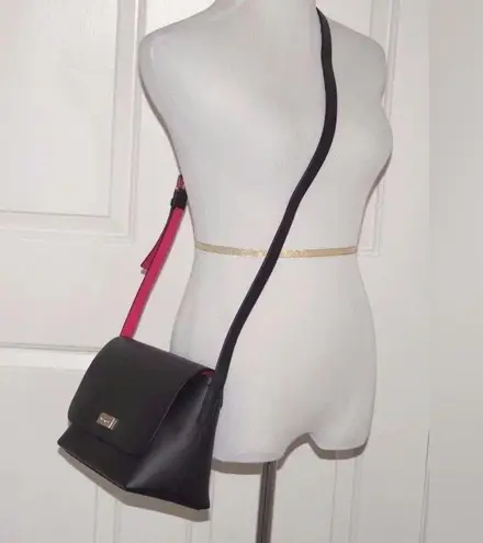 Kate Spade  New York Madie Putnam Drive Leather Crossbody Bag Black and Hot Pink