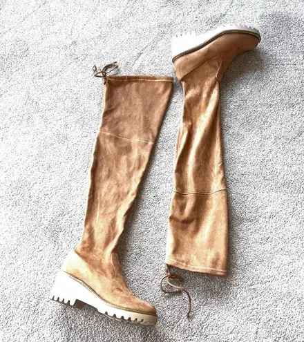 NEW Nicole Miller Bass Faux Suede Over the Knee Camel Boot Size 7.5 Tan