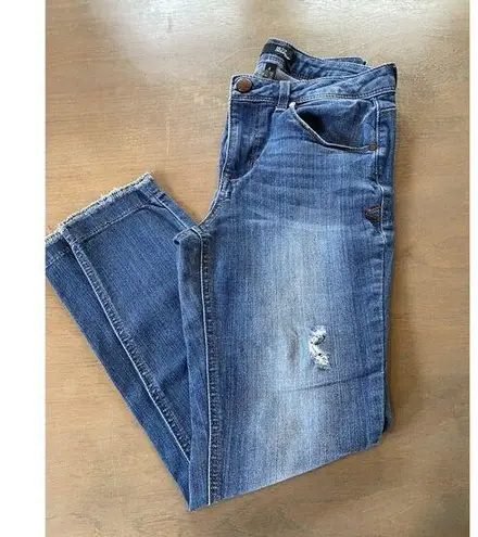 1822 Denim Jeans Size 6 Skinny Distressed Stretch Raw Hem Mid Rise Med Blue EUC