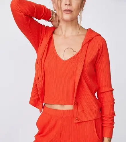 NWT Monrow Samba Red Brushed ribbed V Neck Tank Top Size Large Red