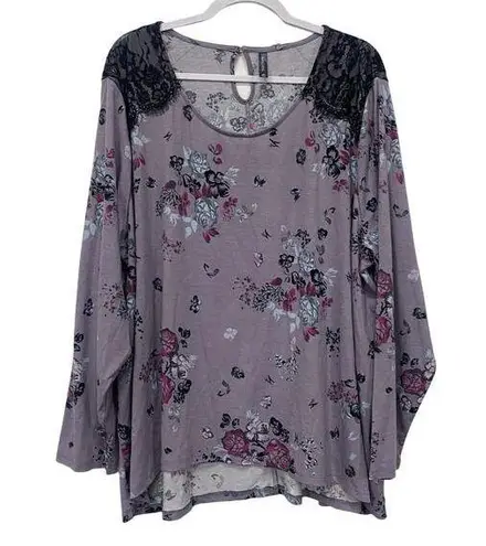 Massini Women's Long Sleeve Floral print Top Plus size 3X