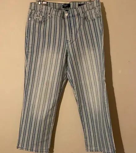 Nine West NWT Women’s  striped denim capris chrystie cropped jeans blue white