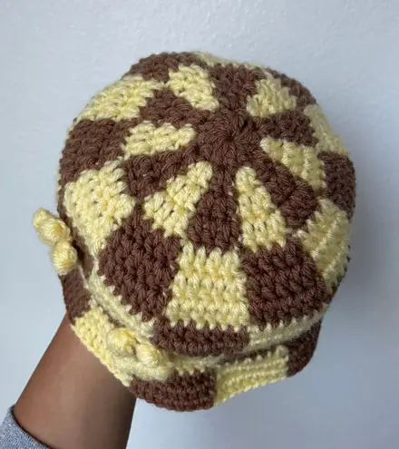 Handmade Yellow & Brown Checkered Crochet Bucket Hat