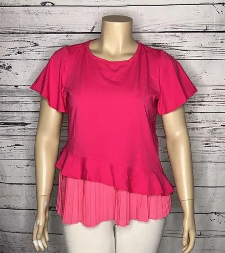 Eloquii Size 14/16 Hot Pink - Ruffle & Pleated Chiffon Hemline Knit Top Shirt