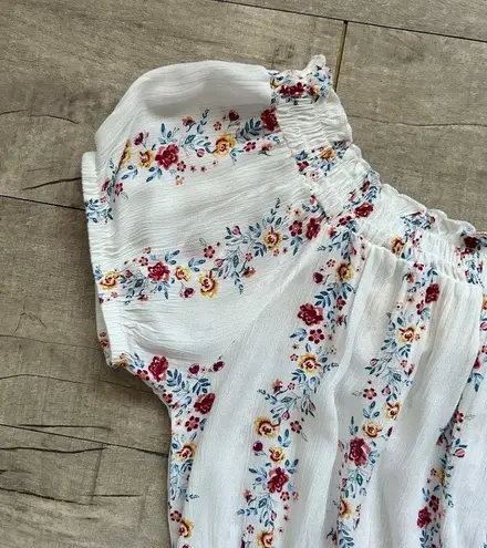 NWT Selfie White Floral Ruched Cottagecore Prarie Peasant Festival Crop Top S