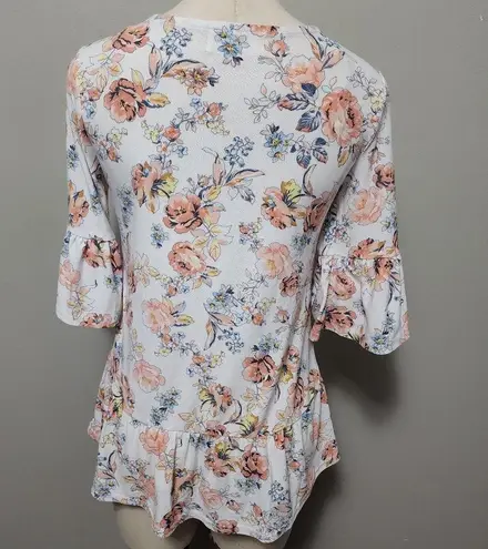 No Comment Floral Ruffle Sleeve Peplum Blouse Size Medium