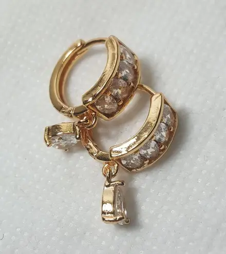 18K Yellow Gold Filled White Zircon Topaz Quartz Hoop Earrings