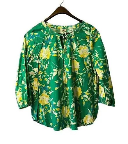 st. john's bay  Women Green Floral Long Sleeve Blouse Size Large Hawaiian Classic