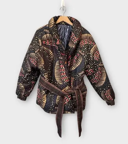 Farm Rio Black Wild Bananas Metallic Reversible Puffer Jacket Size Small