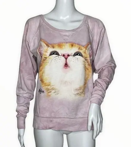 The Mountain Sweatshirt Womens Medium Pink So Kissable Cat Slouch Crew Tie Dye