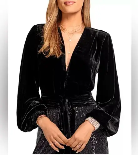 Ramy Brook Womens Jaxon Velvet Long Sleeves Cropped blazer top size medium