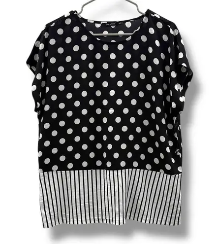 Doe & Rae Black White Stripe Polka Dot Blouse Women’s Size Small Workwear