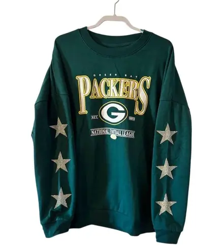 Green Bay Packers NFL Women's Rhinestone Sleeve Sweatshirt Green Size Large