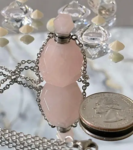Natural Stone perfume bottle pendant necklace Pink