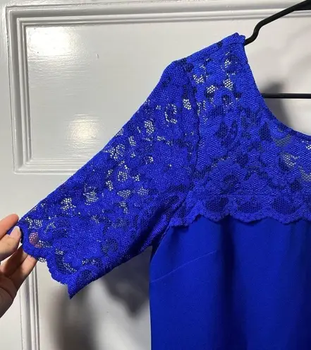 Badgley Mischka Belle | Floral Lace Detail Mini Shift Dress Blue Sz 10