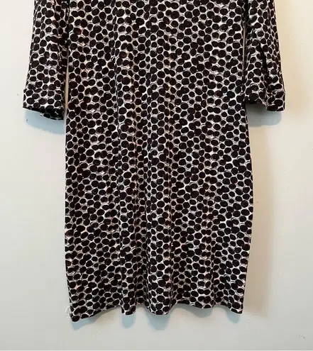 Papillon Blanc Dress Polka Dot Scoop Neck 3/4 Sleeve Black Brown Cream Sz XL EUC
