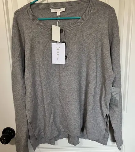 WAYF Gray Casual Crew Neck Sweater Long Sleeve Knit Pullover Size L
