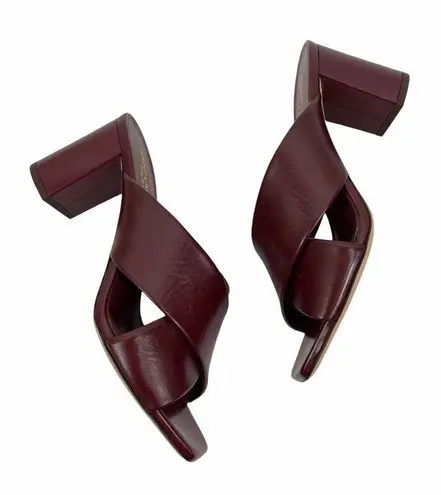 Saint Laurent  LouLou Leather Slide Sandals Block Heel Deep Red Size 37