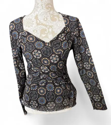 Bandolino Geometric Floral Print Long Sleeve Top β Size M Y2K Retro Top