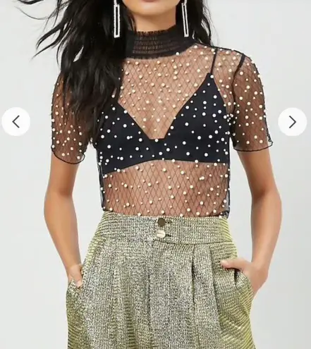 See through faux pearl top. Xs Black