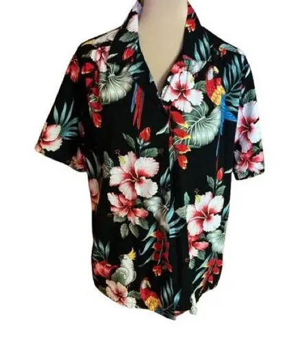 Vtg 90s floral n parrots Hawaiian Shirt Size XL