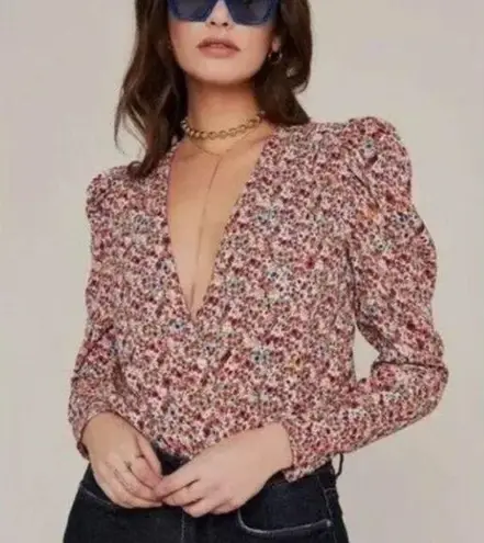 AFRM Nora Floral Bodysuit in Red Ditsy Long Sleeves Size M Size M
