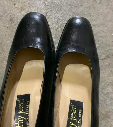 CATHY JEAN Black Leather Chunky Heel Pumps SZ 7.5