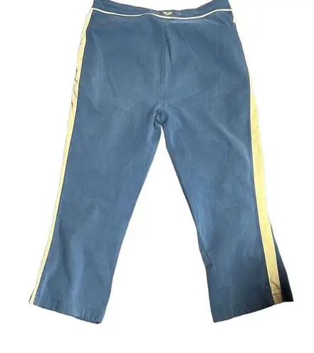 Le Coq Sportif Cropped Wide Leg Blue w/ Yellow Stripes Cotton Drawstring Pants Size XL