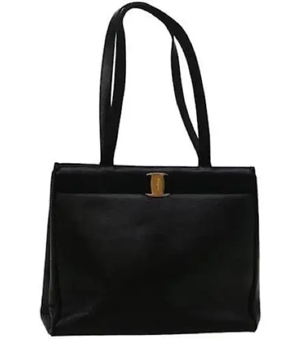 Salvatore Ferragamo  Vala Vintage Black Leather Tote Bag