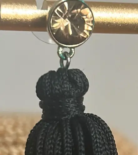 Glam Black and Pink Drop Tassel Rhinestone and Bead Accent Earrings Set