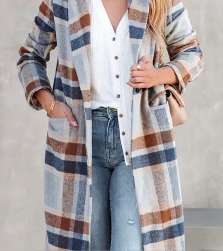 Sage NWT Plaid Blue Brown Coat Sz Medium