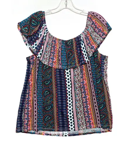Kristin Nicole Off The Shoulder Ruffle Top Blouse XL Paisley Hippie Boho Artsy