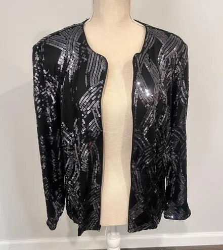 ONYX Full Zip Sequined Black Grey Women's Evening Jacket Size L SKU#C24318 Size L