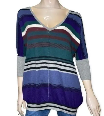 Shae Women’s Size S Green Blue Gray White Striped Studded Back V