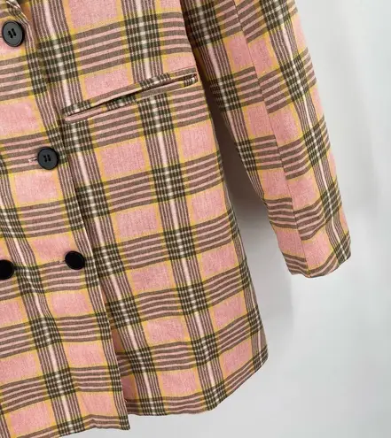 Nasty Gal  Blazer Dress Size 8 Plaid Decisions Menswear Style Pink Yellow Button