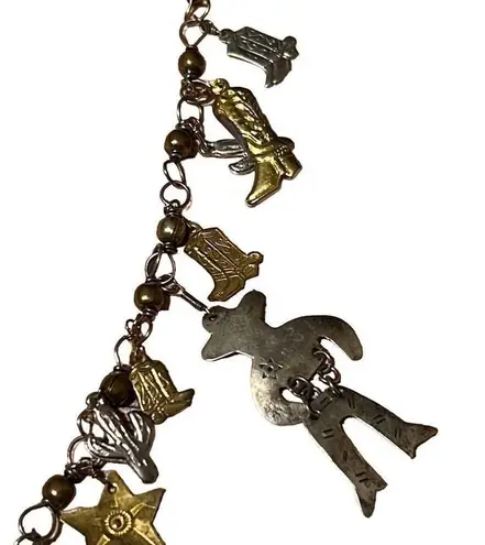 Vintage Pididdly Cowboy Western Texicana Charm Necklace Brooch Earrings Set Gold