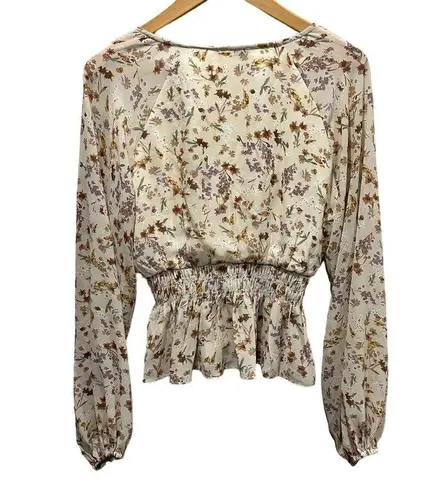 Lush Clothing Lush Floral Peasant Blouse Puff Sleeve Large