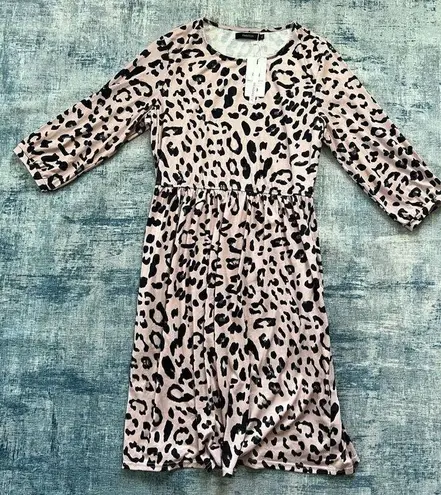 NWT! Merokeety Pink Black Leopard Print 3/4 Sleeve Dress XL