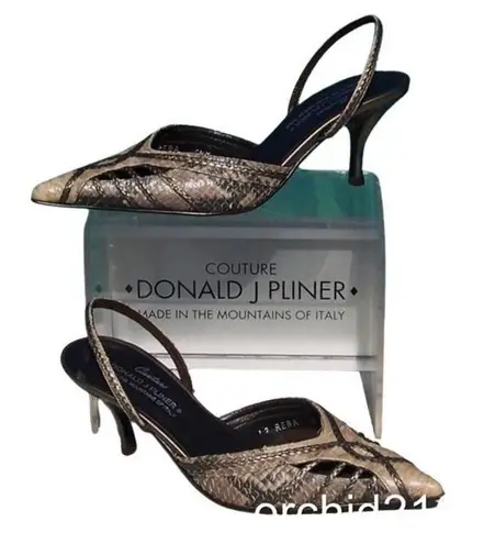 Donald Pliner Sand Black Hand Paint Leather Shoe Pointy Toe Sling Back NWT $265