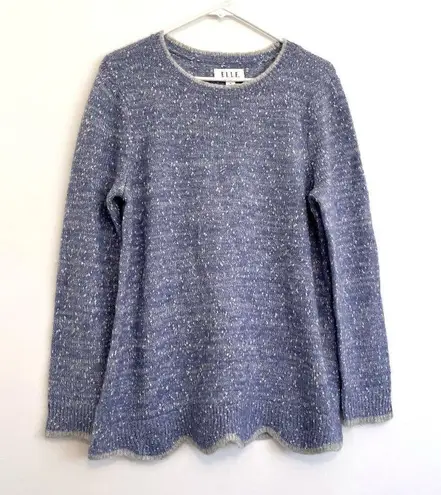Elle Scallop Hem Sweater Periwinkle Blue Purple Silver Metallic Crew Neck Preppy