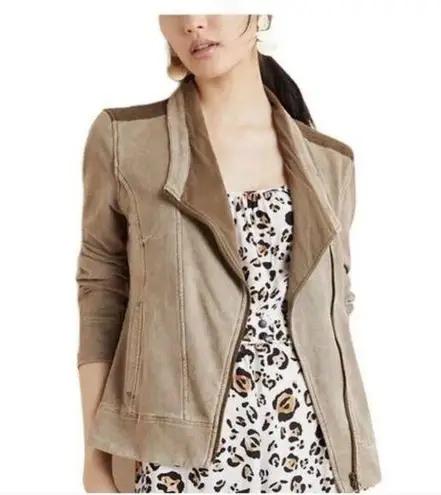 ANTHROPOLOGIE MARRAKECH Sz Small S Women's Helene Suede French Terry Moto Jacket Brown