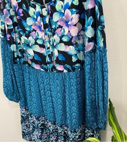 Soft Surroundings  NWT Midnight Bloom Floral Crinkle Gauze Dress Blue